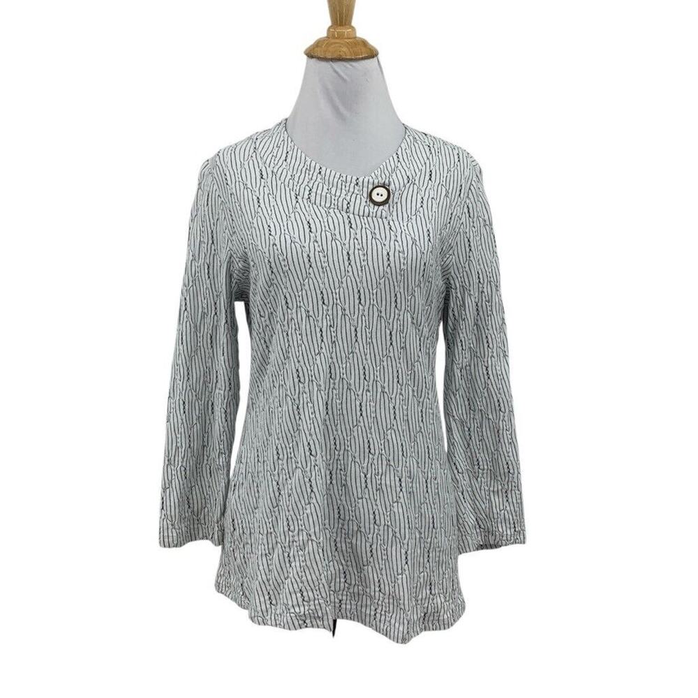 Habitat Top Womens S Small White Black Striped Crinkled Quarter Sleeve Blouse